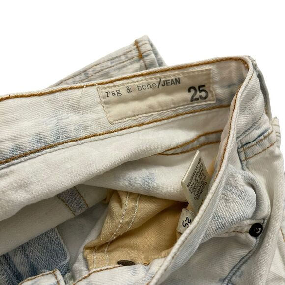 rag&bone 25 Boyfriend Jeans Acid Wash Rebel Bleach Distressed Holes White - Picture 2 of 12
